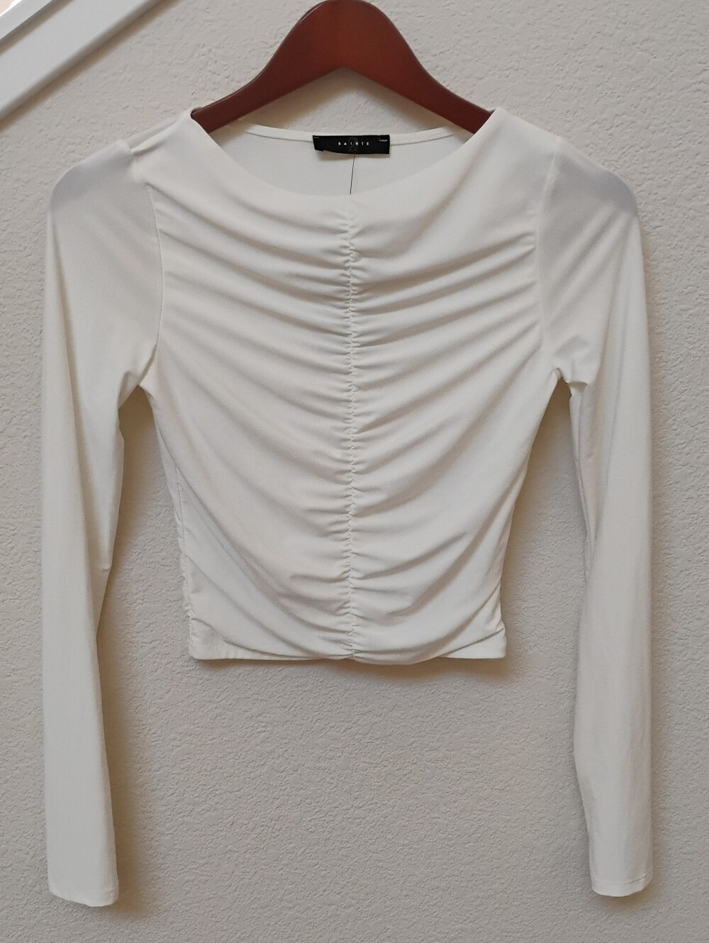 21 Saints Ivory Ruched Long-Sleeve Top